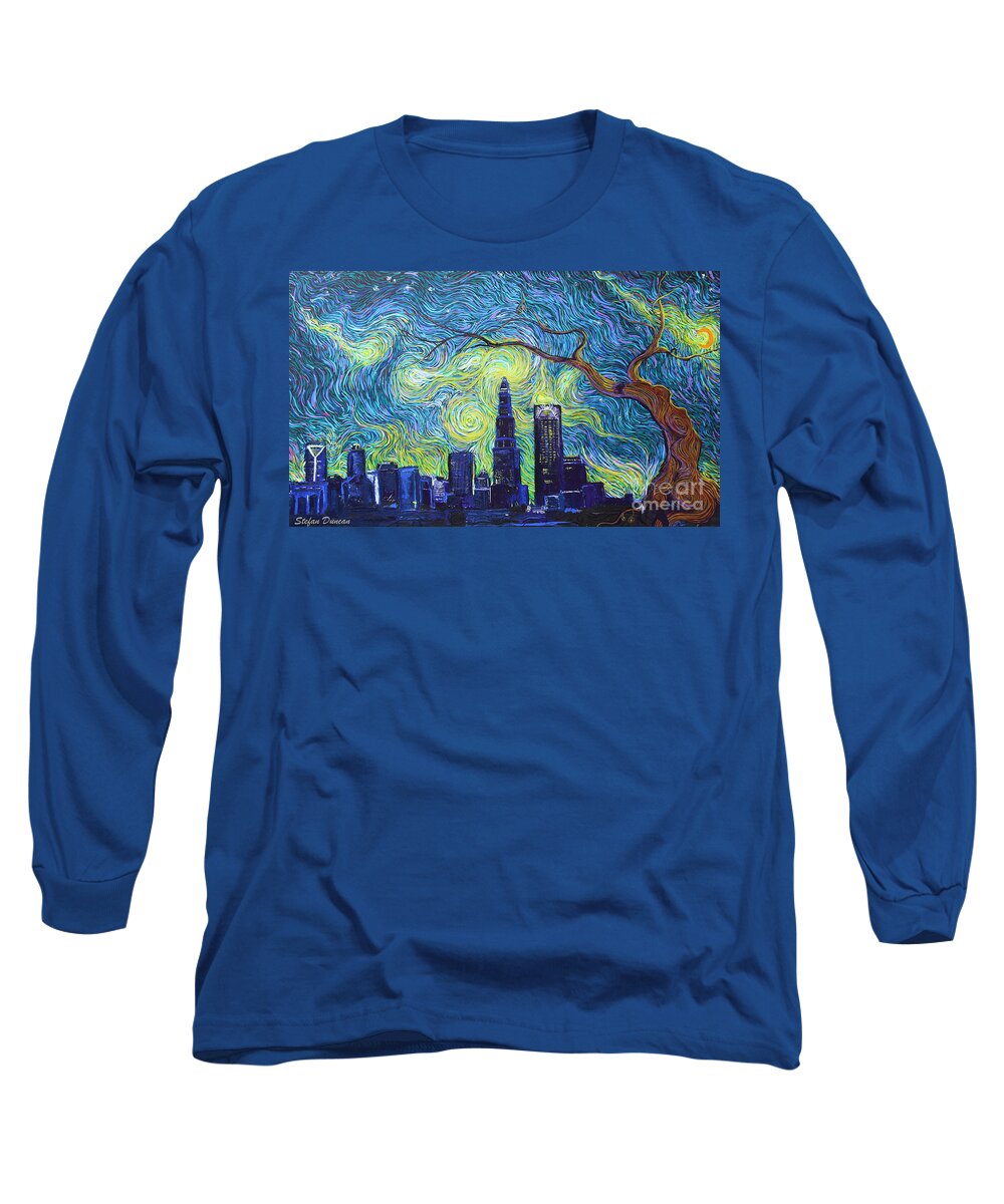 Impressionism Long Sleeve T-Shirt featuring the painting Starry Night Over The Queen City by Stefan Duncan