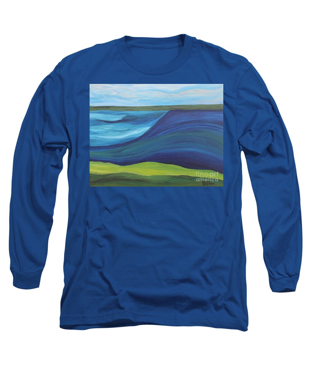 Stormy Lake By Annette M Stevenson Long Sleeve T-Shirt featuring the painting Stormy Lake by Annette M Stevenson