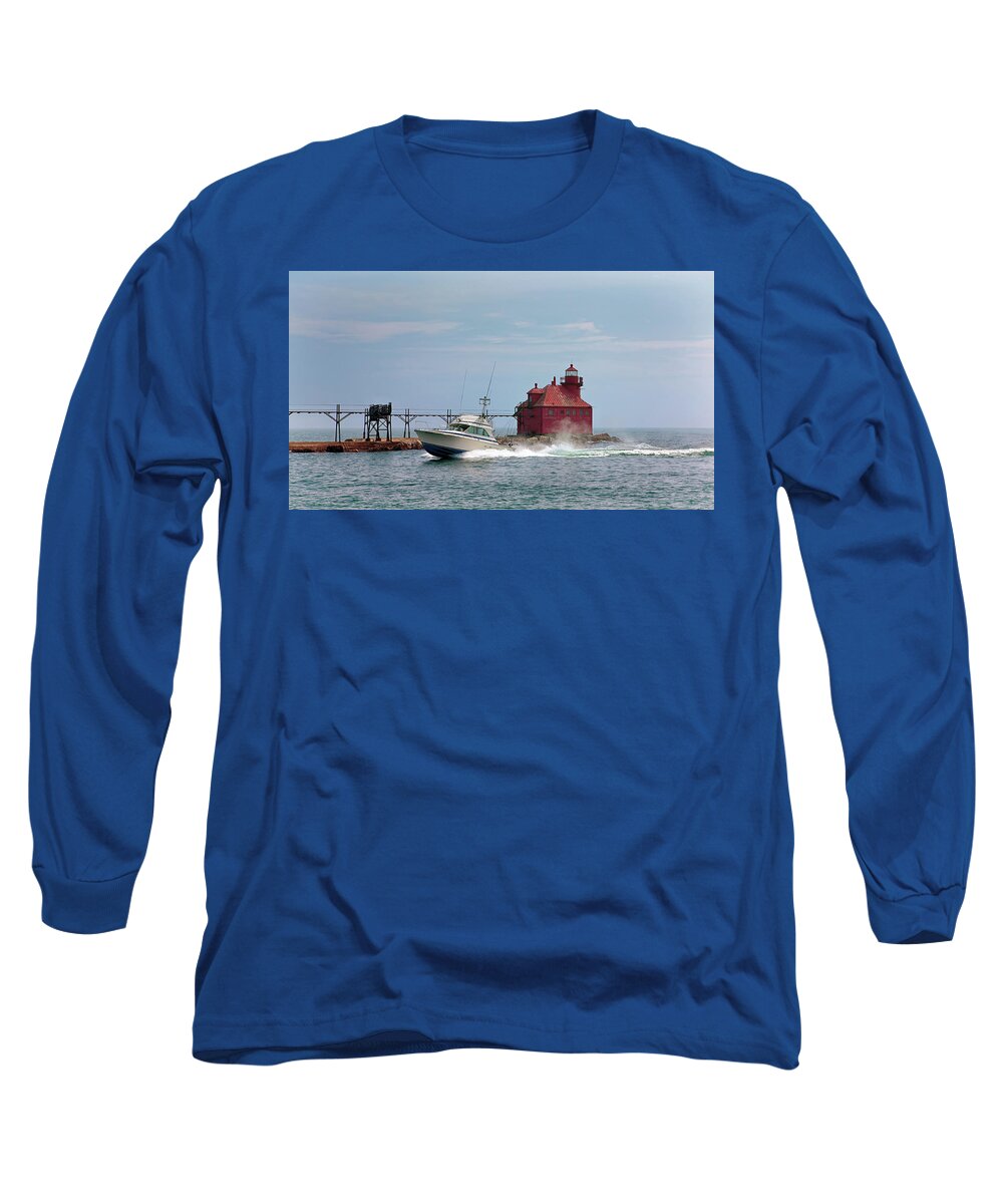 Lighthouse Long Sleeve T-Shirt featuring the photograph Sturgeon Bay North Pier Head Light by Susan Rissi Tregoning