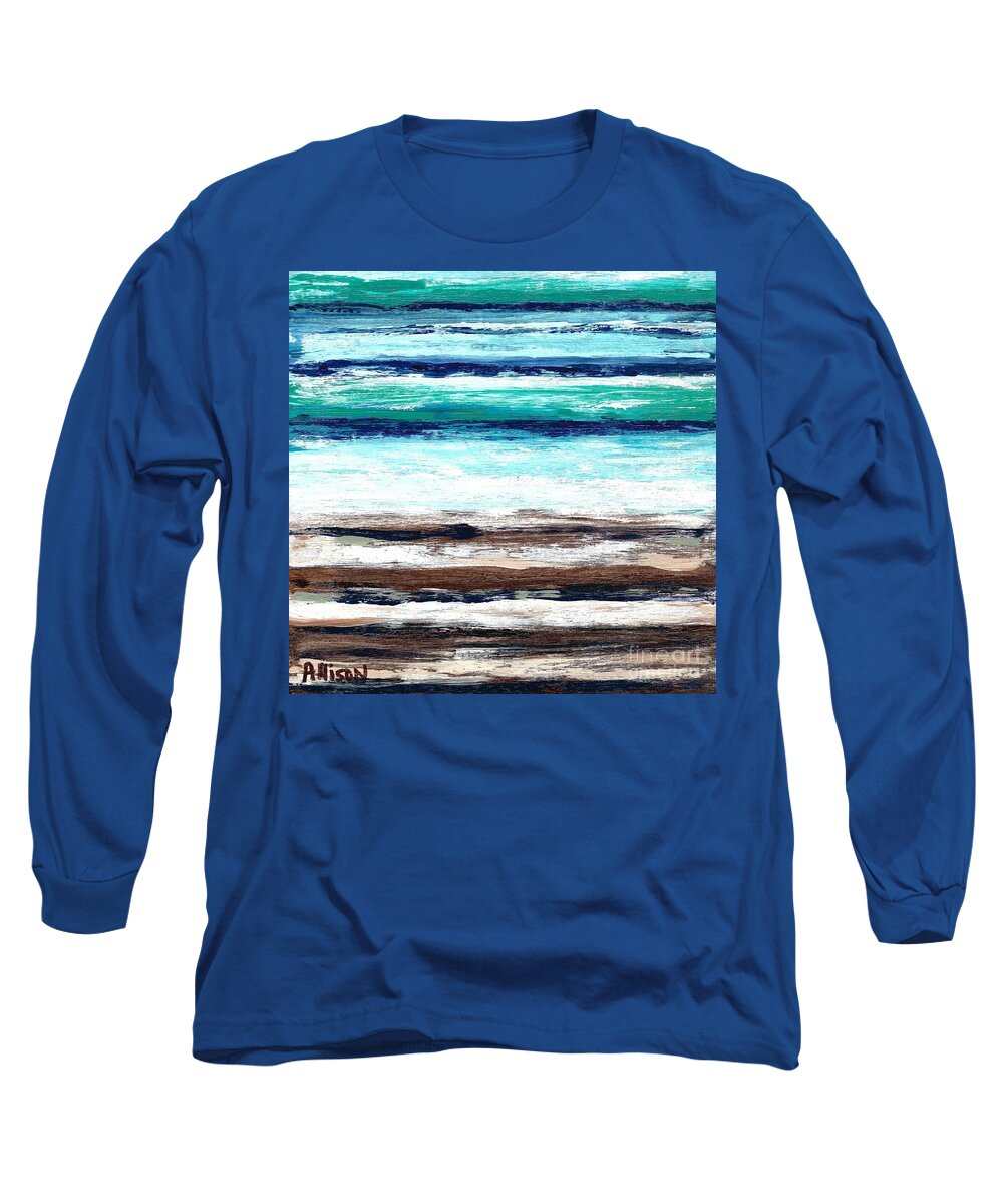 #water #ocean #abstract #surfandturf #sea #sand #waves Long Sleeve T-Shirt featuring the painting Surf and Turf by Allison Constantino