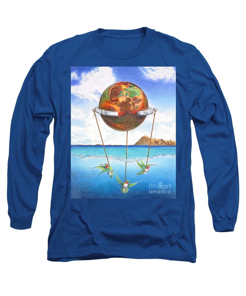 Surreal Long Sleeve T-Shirt featuring the painting Tethered Sphere by Melissa A Benson