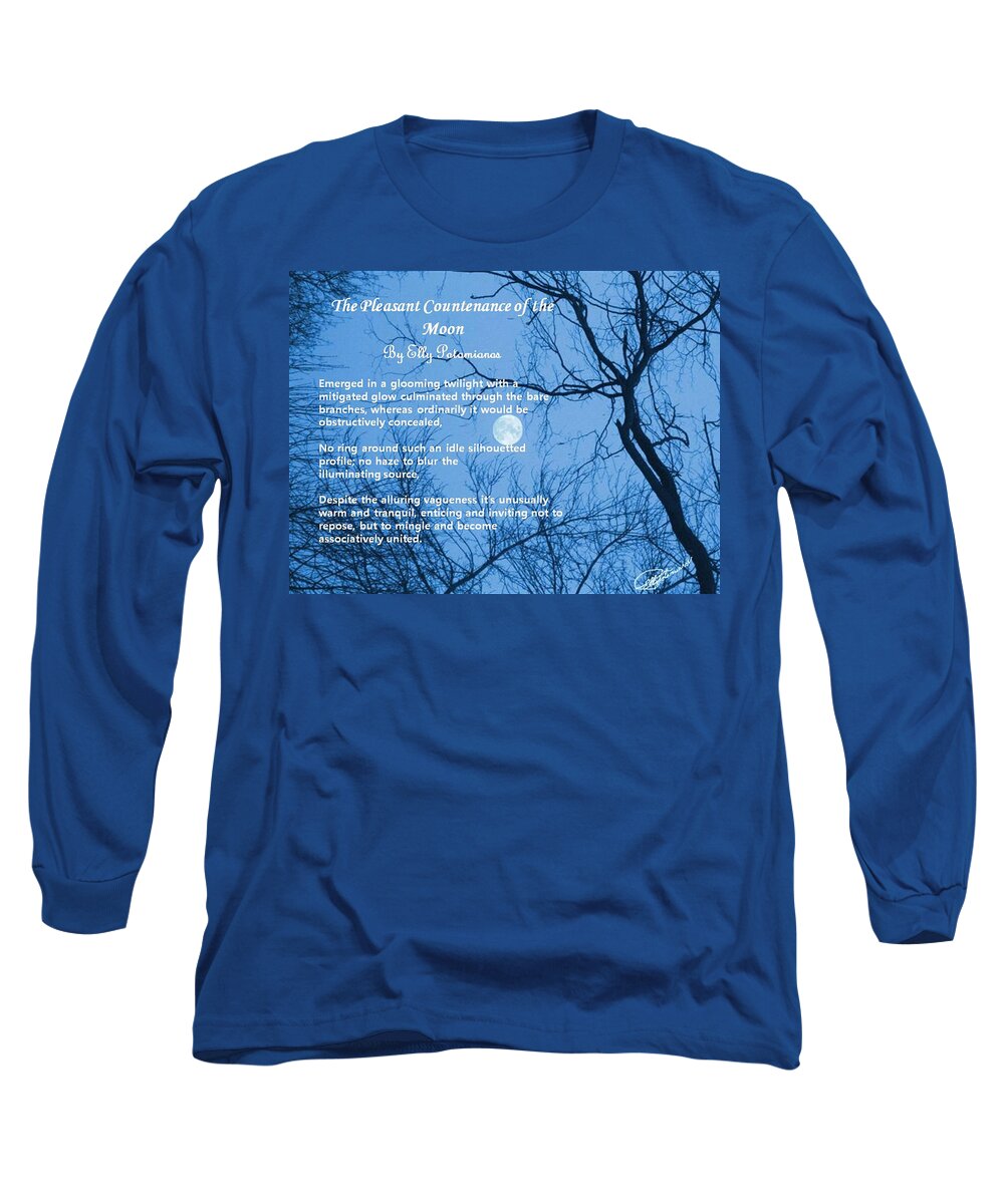 Moon Long Sleeve T-Shirt featuring the pyrography The Pleasant Countenance of the Moon by Elly Potamianos