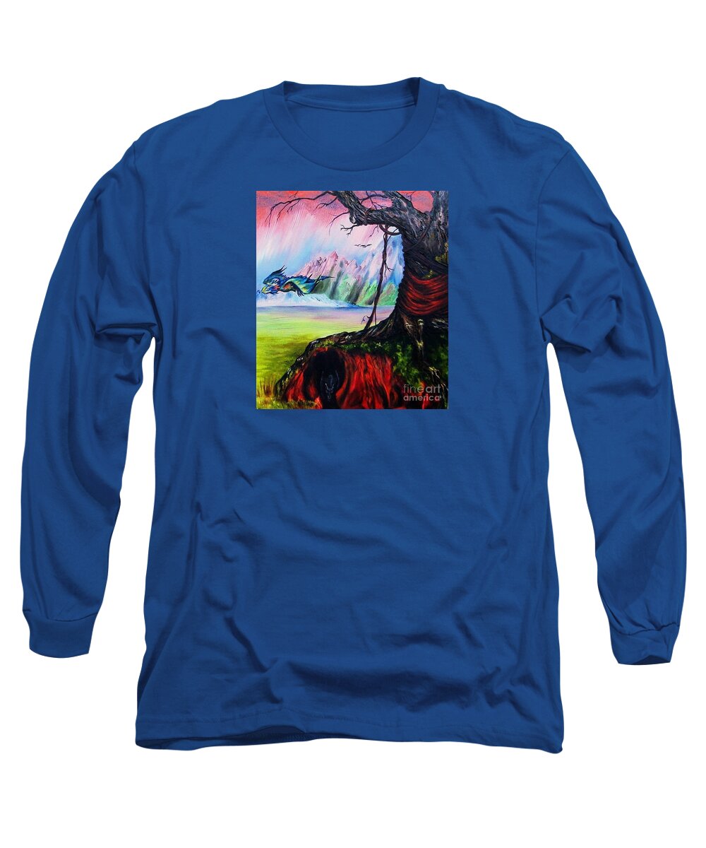 Dragons Long Sleeve T-Shirt featuring the painting Where Dragons Dwell by Georgia Doyle