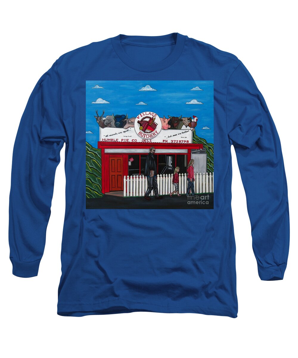 Buildings Long Sleeve T-Shirt featuring the painting The Village by Sandra Marie Adams