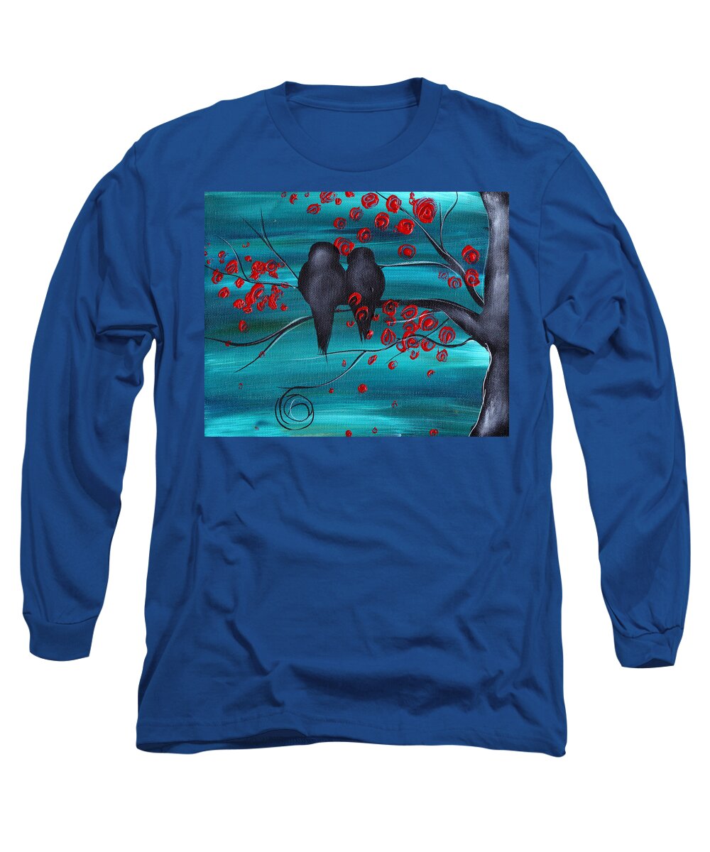 Love Birds Long Sleeve T-Shirt featuring the painting Together as one by Abril Andrade