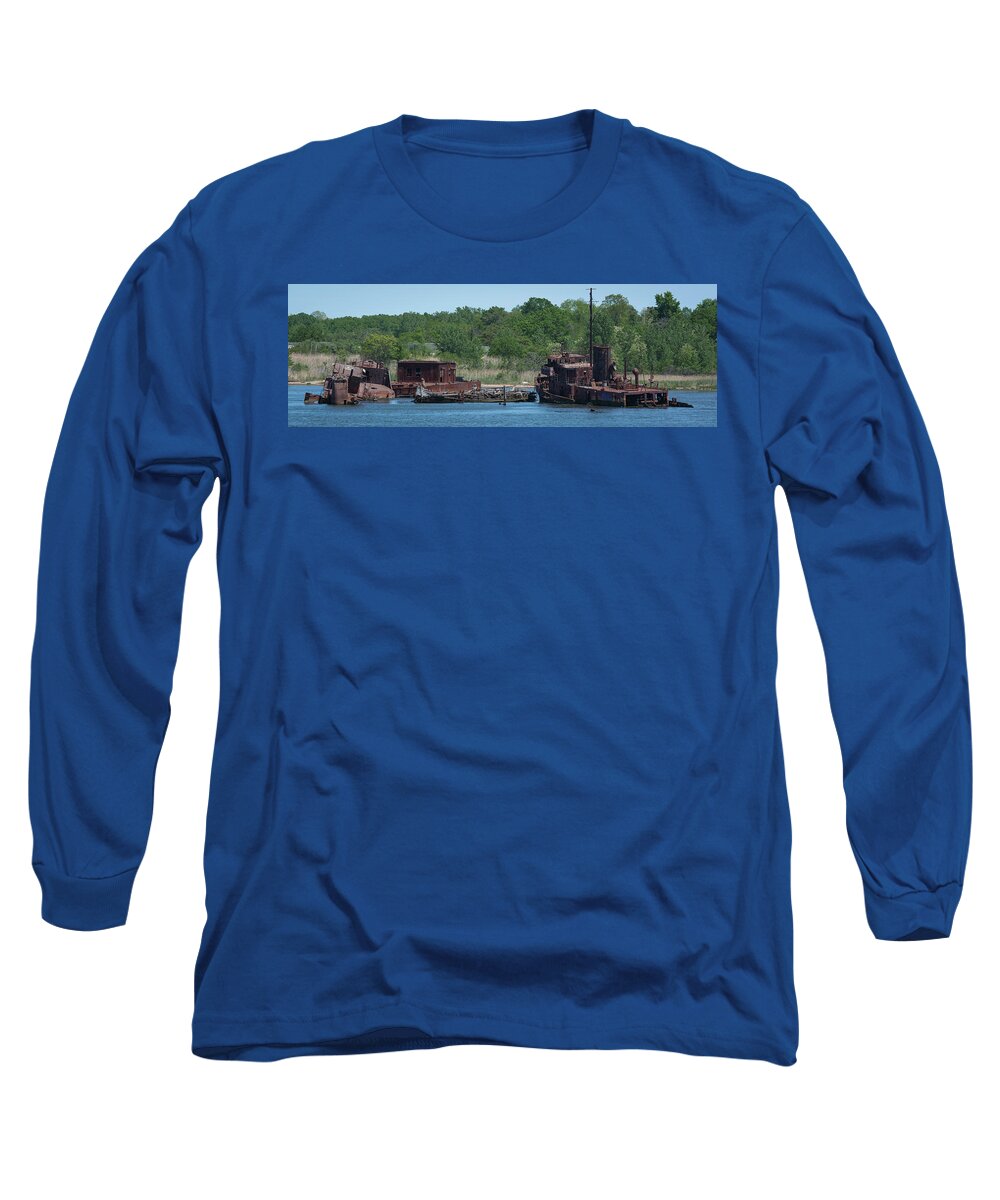 Tugboat Graveyard Long Sleeve T-Shirt featuring the photograph Tugboat graveyard by Kenneth Cole