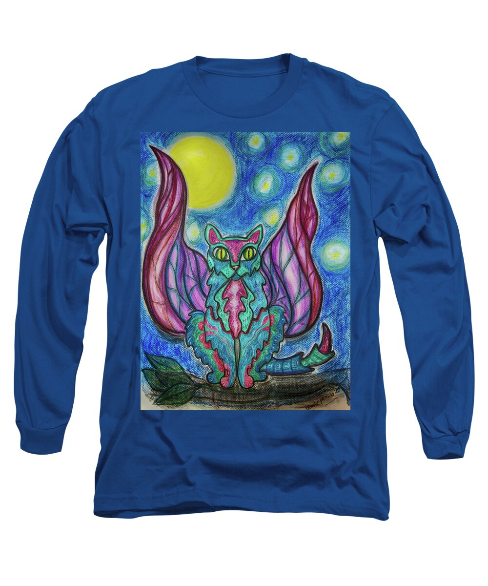 Vampire Long Sleeve T-Shirt featuring the drawing Vampy Kitty by Mimulux Patricia No