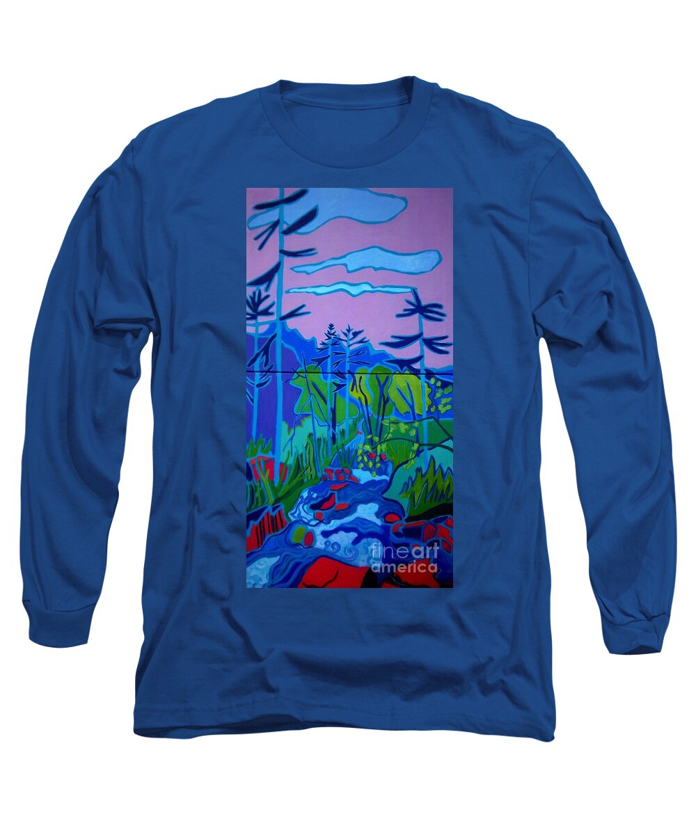 Landscape Long Sleeve T-Shirt featuring the painting Wildcat River Jackson NH by Debra Bretton Robinson