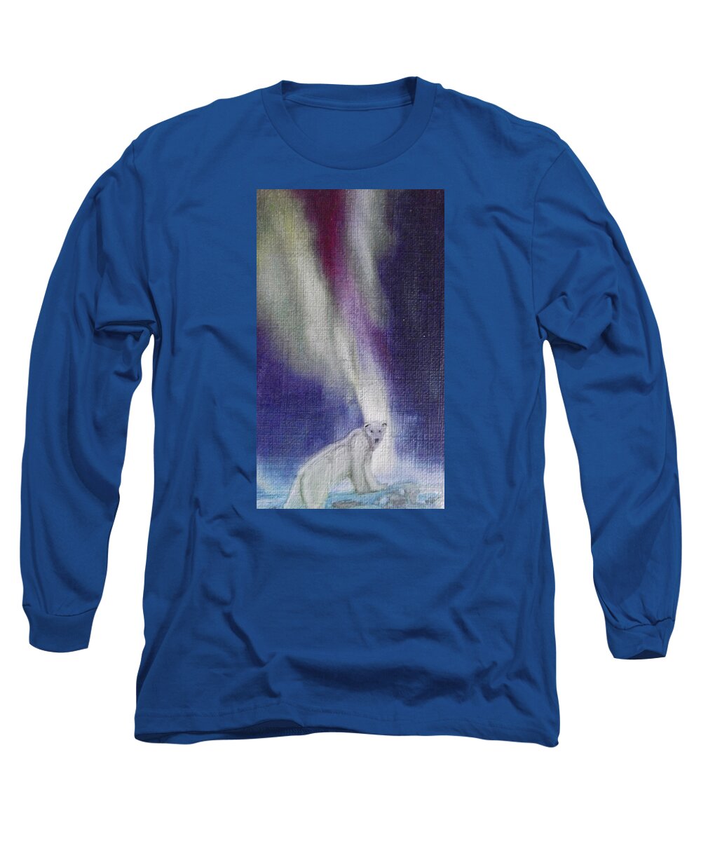 Winter Long Sleeve T-Shirt featuring the painting Winter Aurora by Cara Frafjord