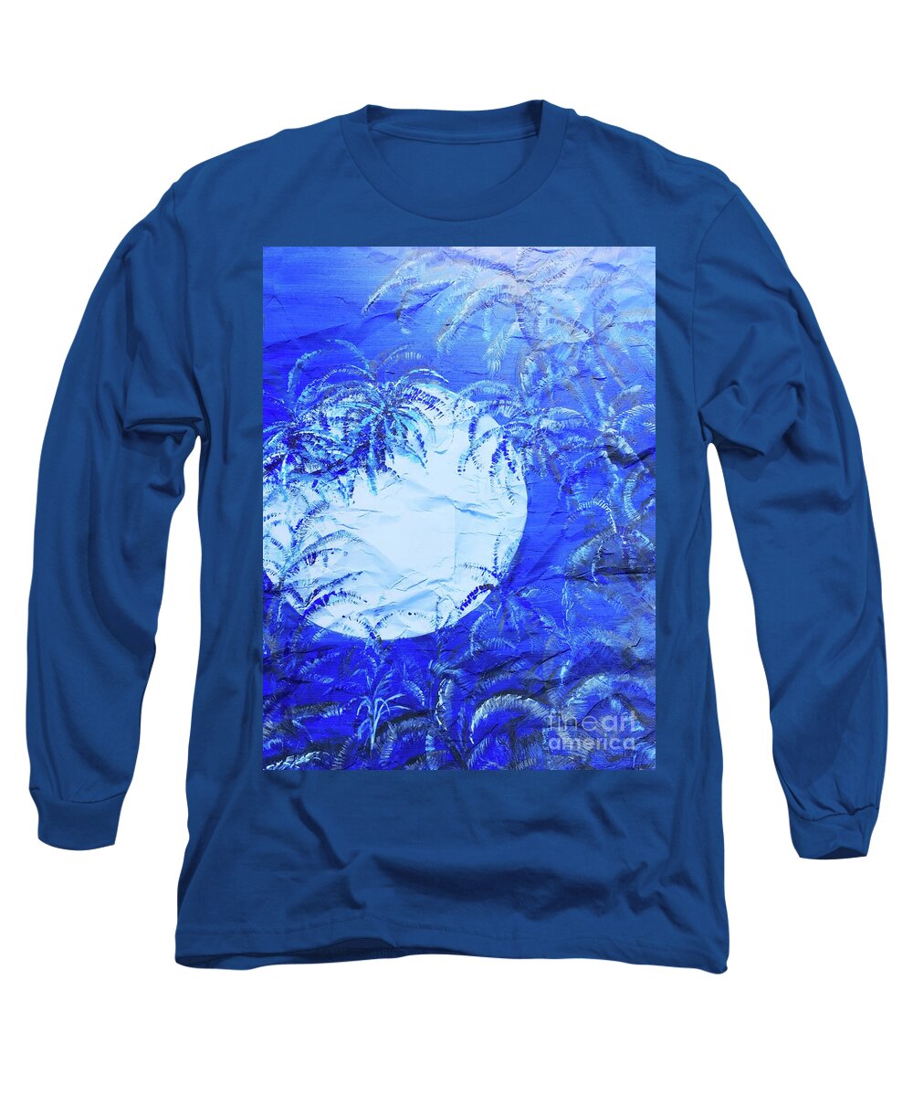 Hawaiian Blue Moon Long Sleeve T-Shirt featuring the painting Hawaiian Blue Moon Textured by Michael Silbaugh