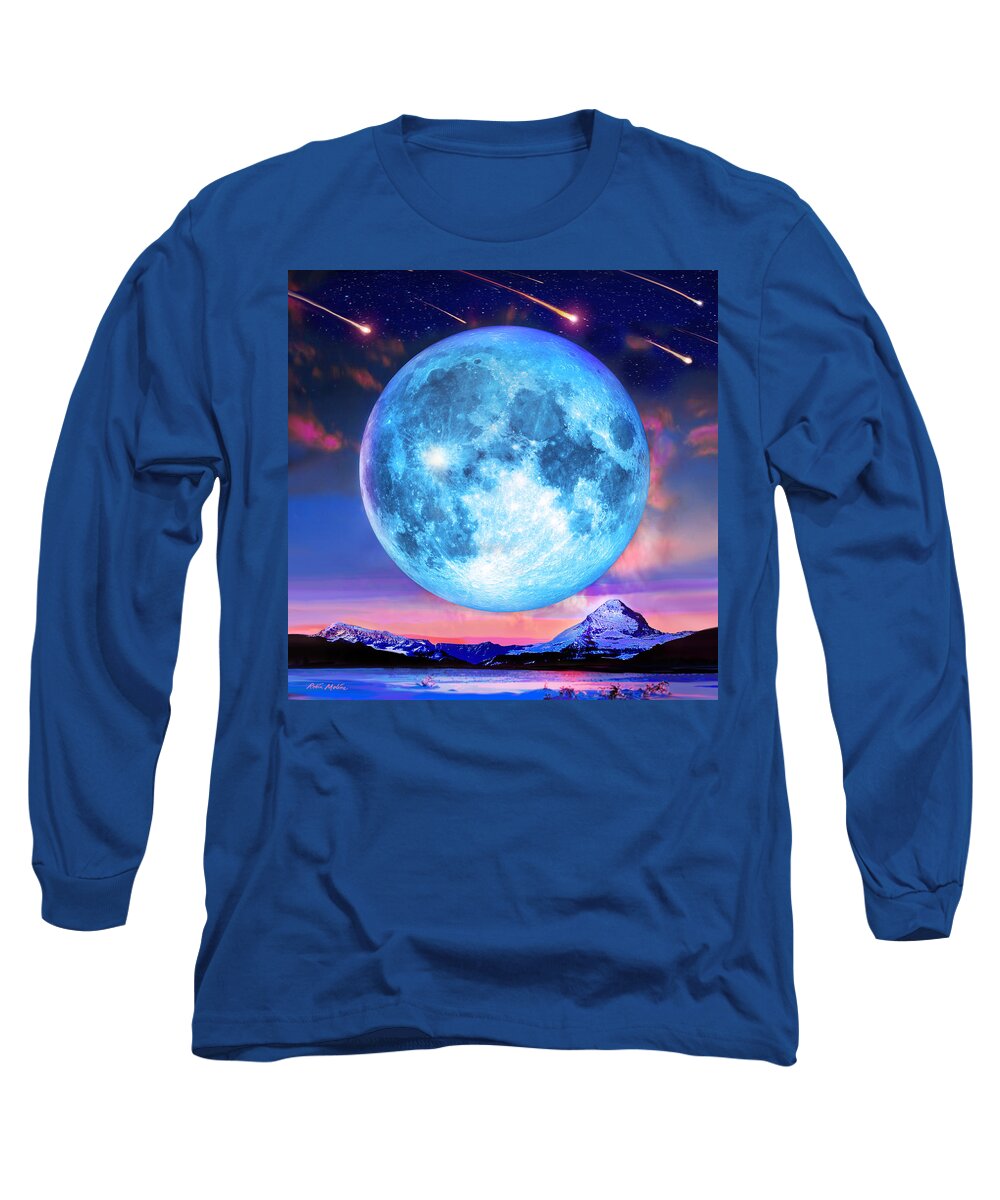 Full Moon Long Sleeve T-Shirt featuring the digital art Cold Mountain Moon by Robin Moline