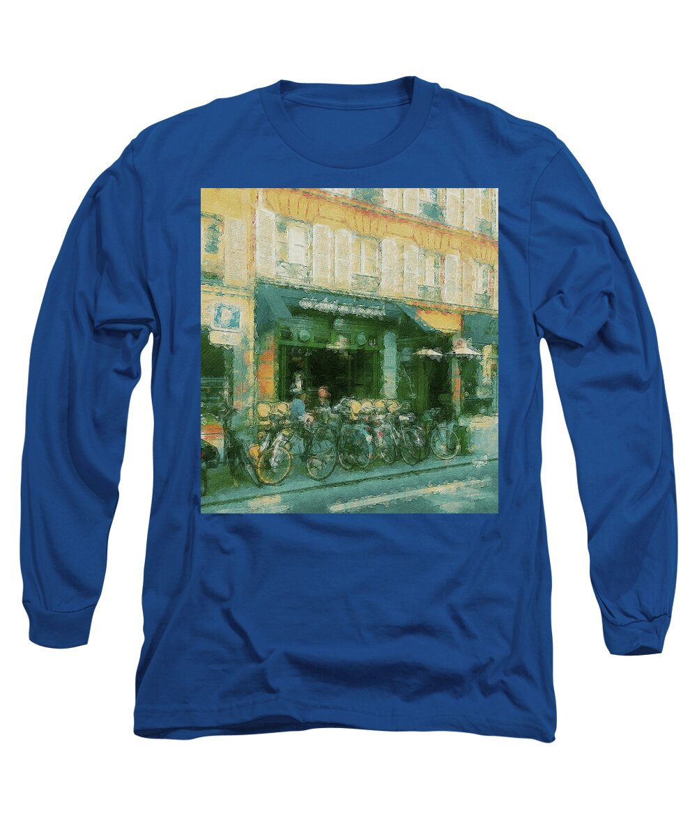 Cycle Long Sleeve T-Shirt featuring the digital art Cycling France by Krista Droop