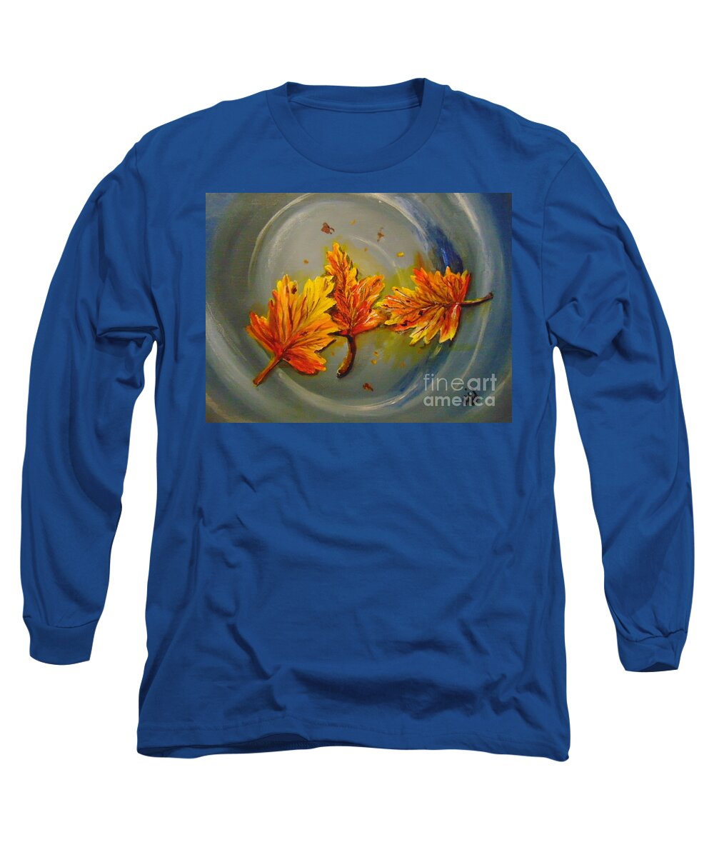 Leaves Long Sleeve T-Shirt featuring the painting Fall Puddle by Saundra Johnson
