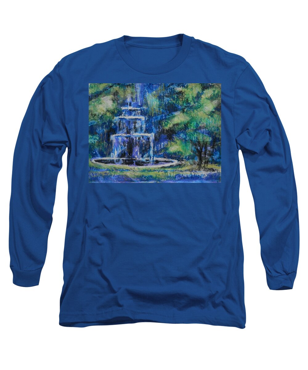 Fountain Long Sleeve T-Shirt featuring the painting Fountain Thomasville by Martha Tisdale