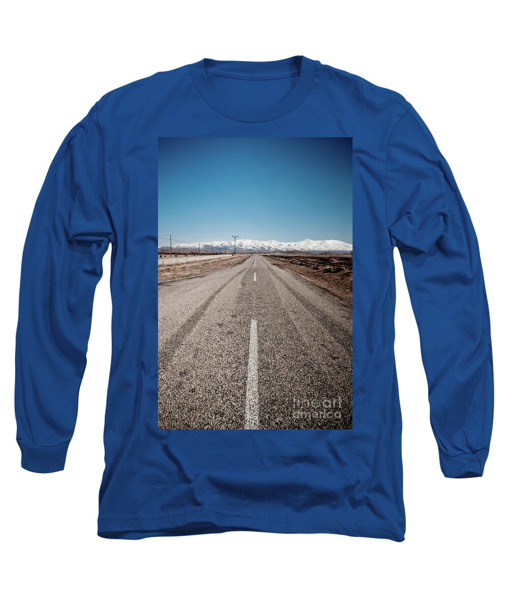 Architecture Long Sleeve T-Shirt featuring the photograph infinit road in Turkish landscapes by Joaquin Corbalan