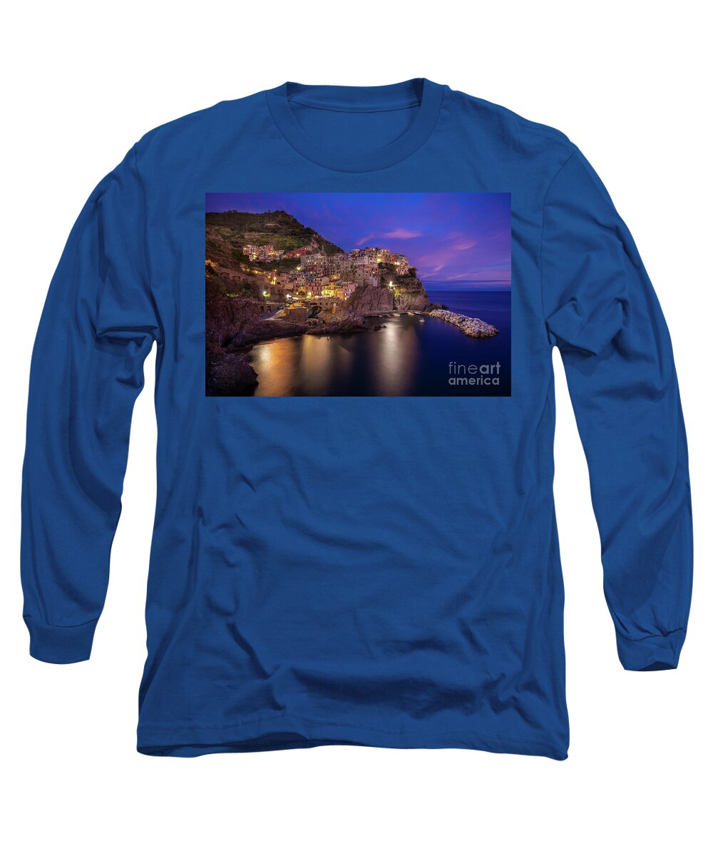 Marco Crupi Long Sleeve T-Shirt featuring the photograph Manarola at Night by Marco Crupi