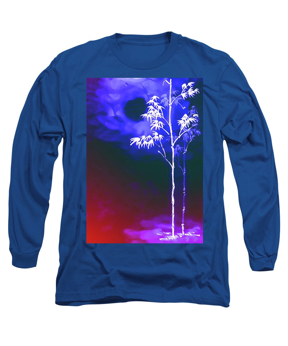 Moonlight Bamboo Long Sleeve T-Shirt featuring the painting Moonlight Bamboo by Jeelan Clark