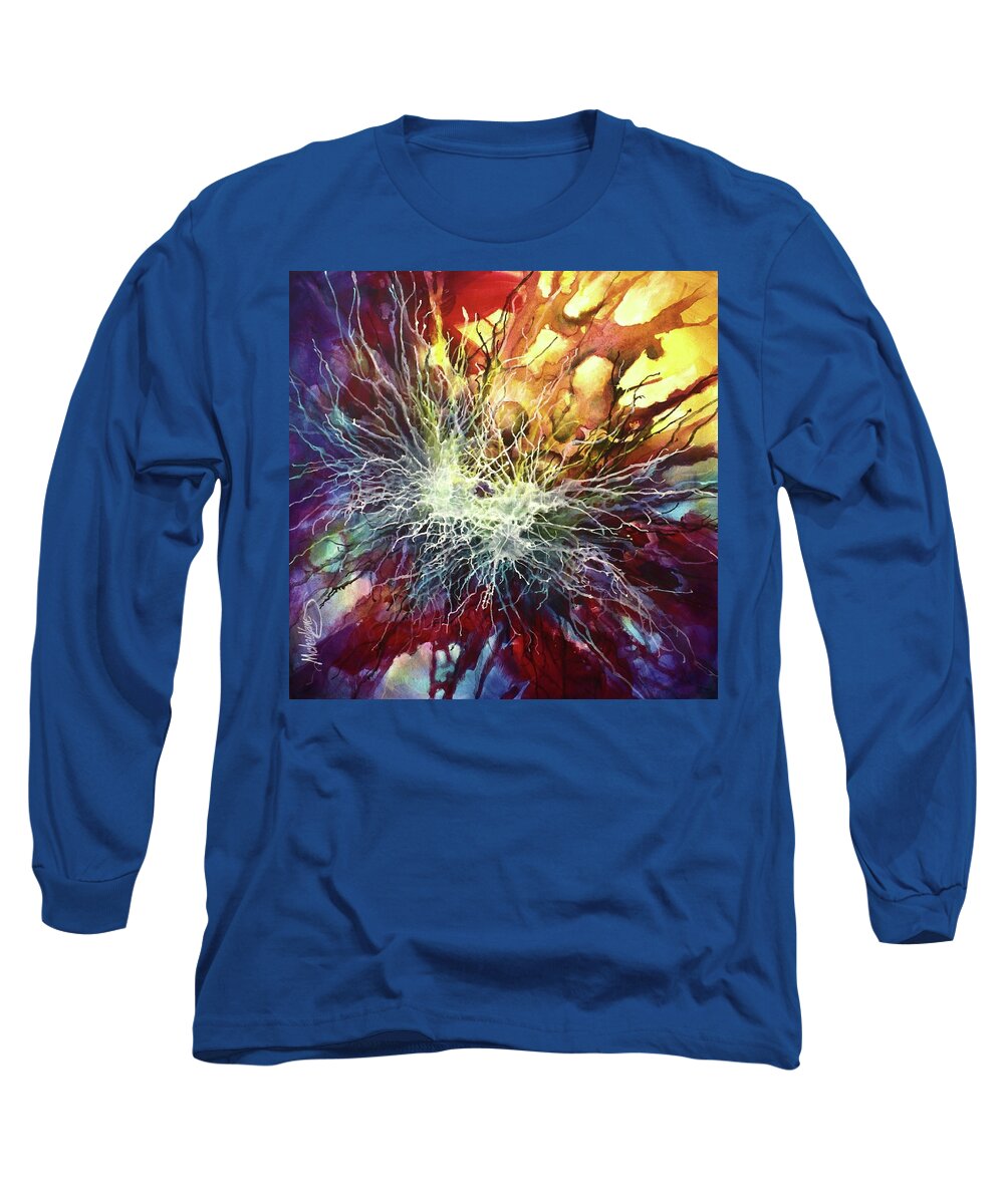 Abstract Long Sleeve T-Shirt featuring the painting Shocked by Michael Lang