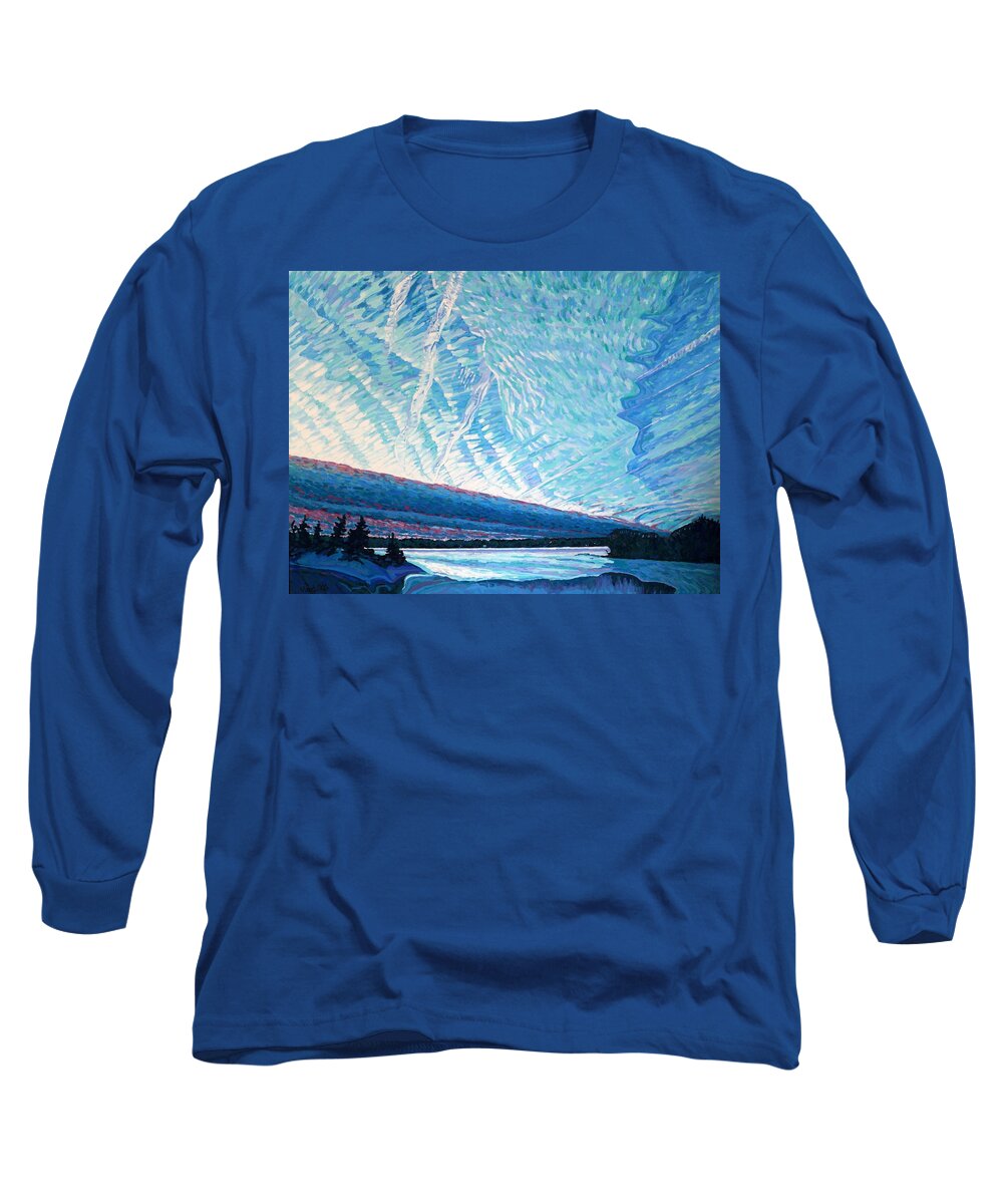 2216 Long Sleeve T-Shirt featuring the painting Singleton Winter Contrails Cirrus and Deformation by Phil Chadwick