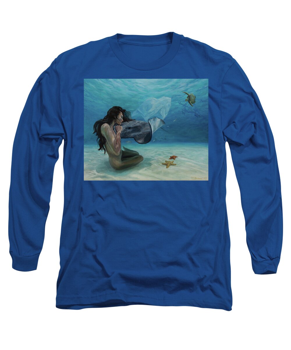 Mermaid Long Sleeve T-Shirt featuring the painting The plastic monster by Marco Busoni