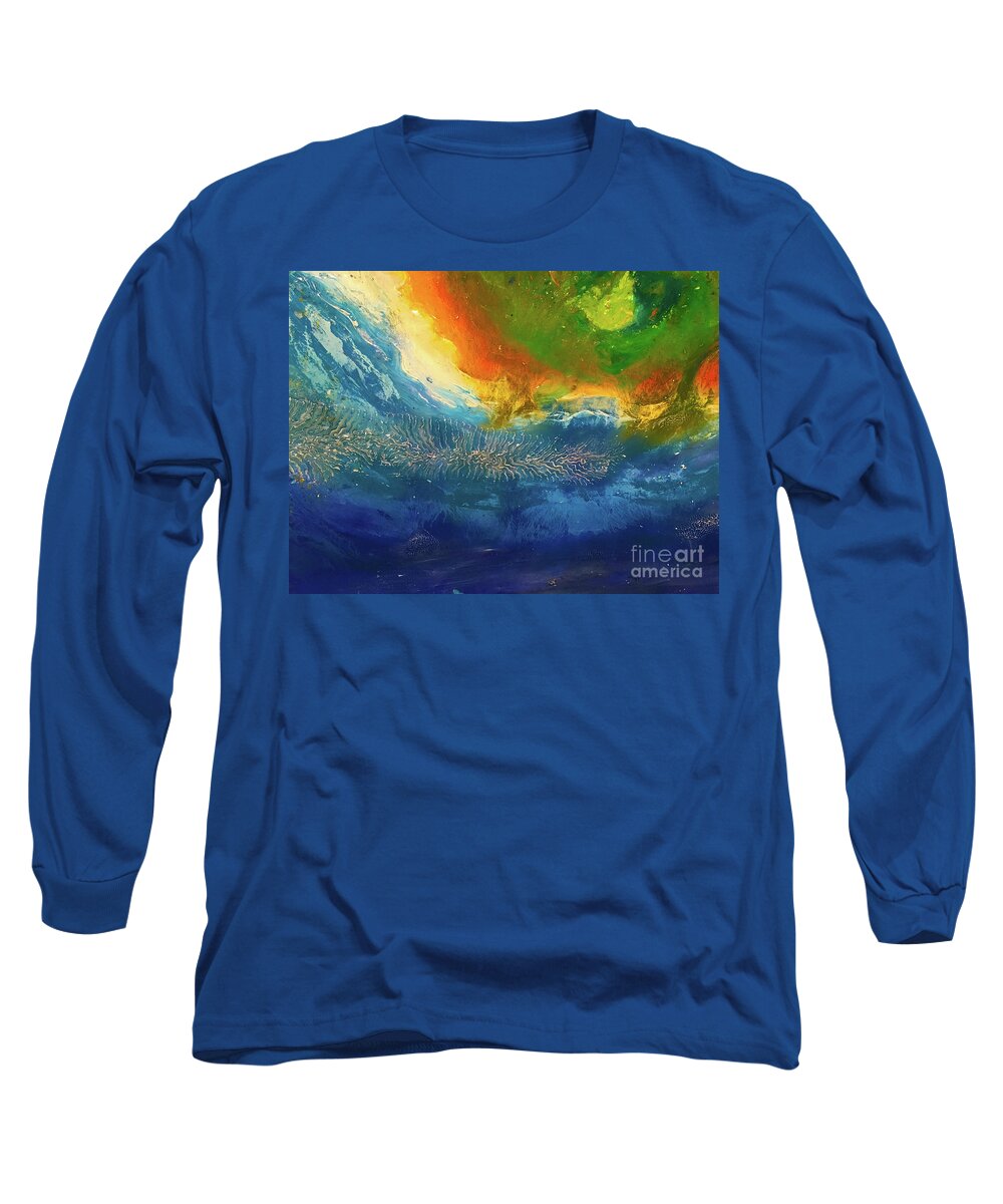 Vivid Long Sleeve T-Shirt featuring the painting View From Space by Shelley Myers