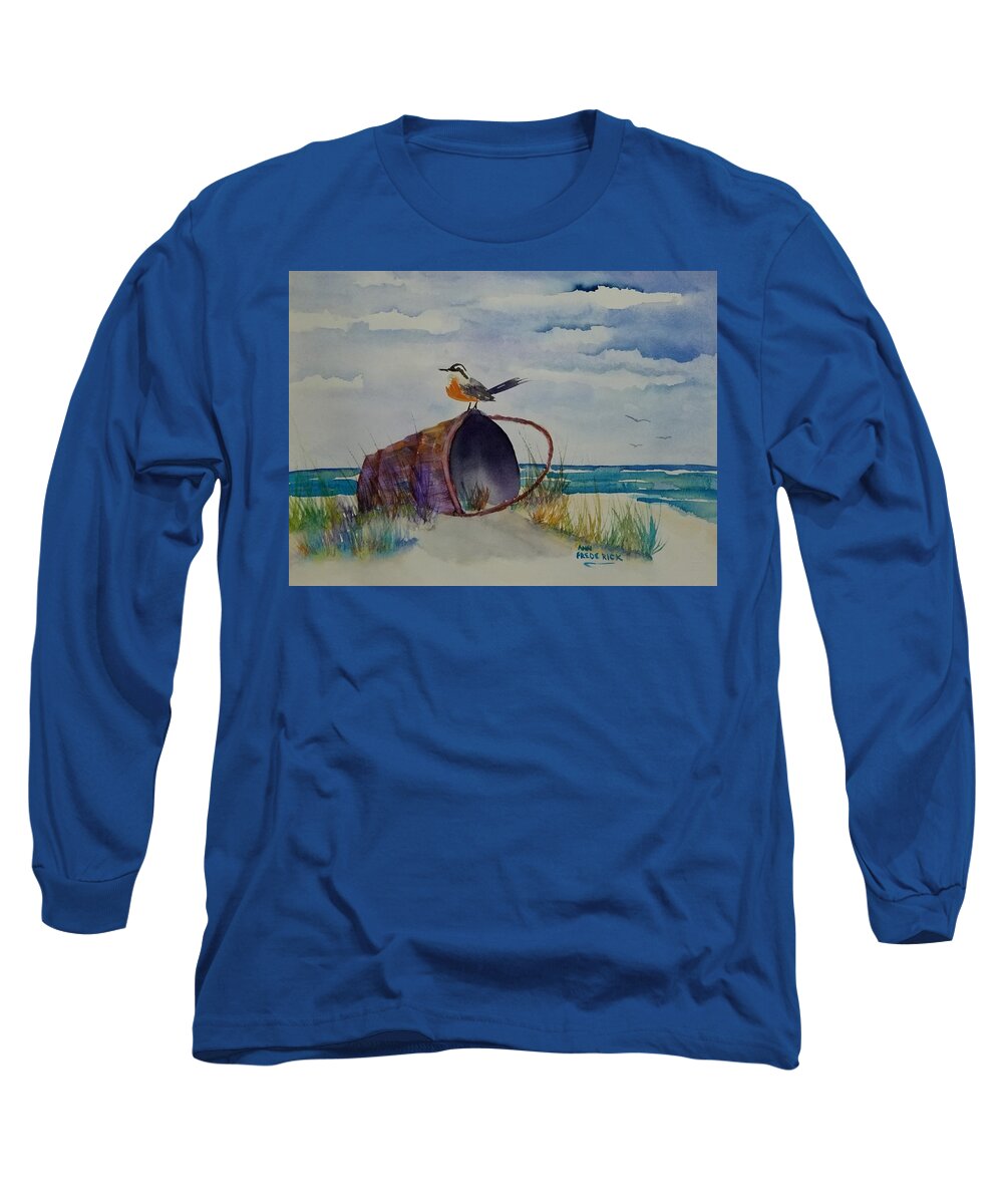 Ocean Long Sleeve T-Shirt featuring the painting Washed up by Ann Frederick