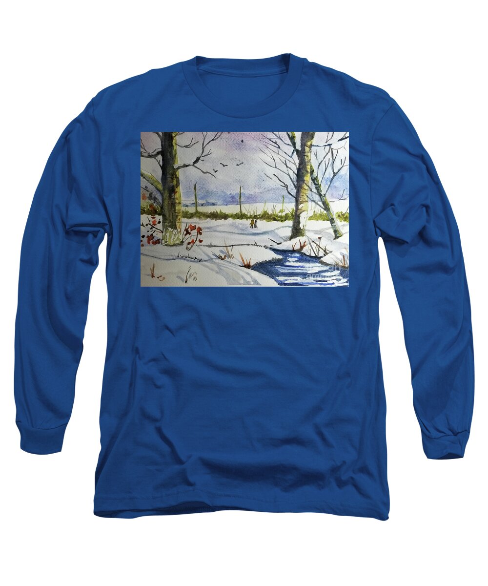Diane Berry Long Sleeve T-Shirt featuring the painting Winter Hike by Diane E Berry
