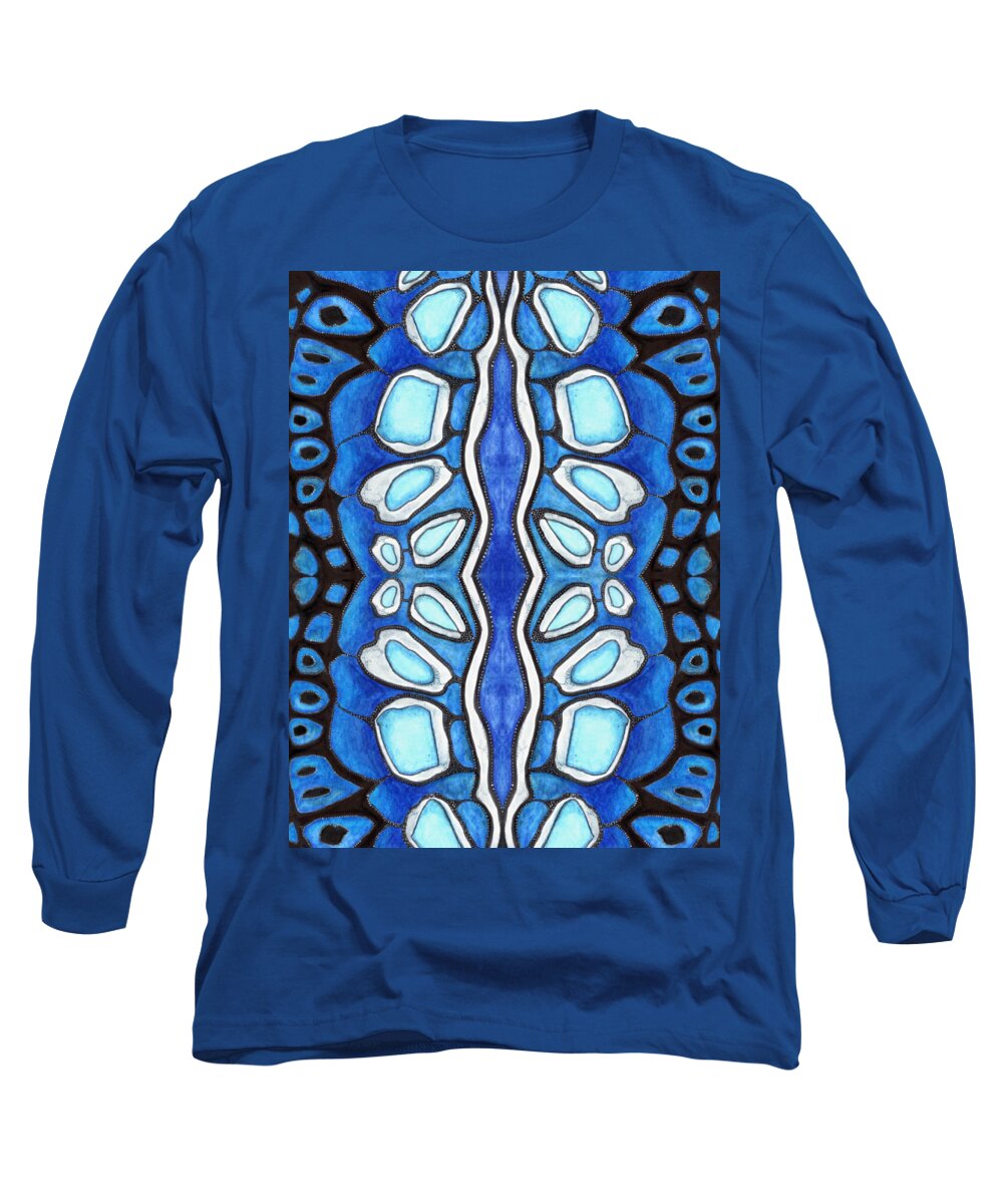 Blue Long Sleeve T-Shirt featuring the painting Australian Blue Cracker by Misty Morehead