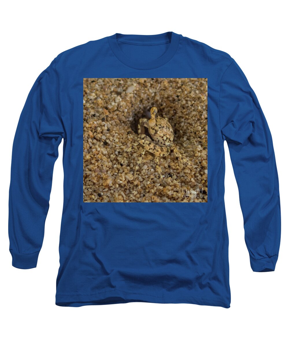 Hawaii Long Sleeve T-Shirt featuring the photograph Ghost Crab at Home in Hole by Nancy Gleason