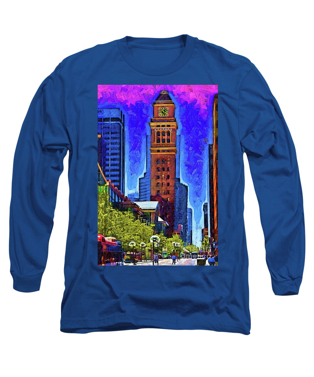 Architecture Long Sleeve T-Shirt featuring the digital art 16th Street Pedestrian Mall In Denver by Kirt Tisdale