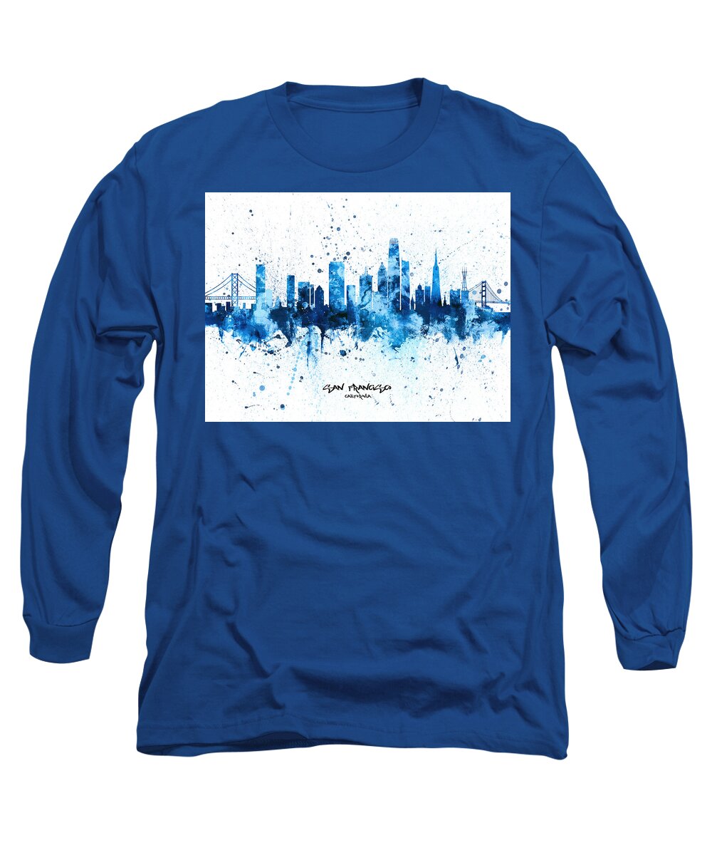 San Francisco Long Sleeve T-Shirt featuring the digital art San Francisco California Skyline #37 by Michael Tompsett
