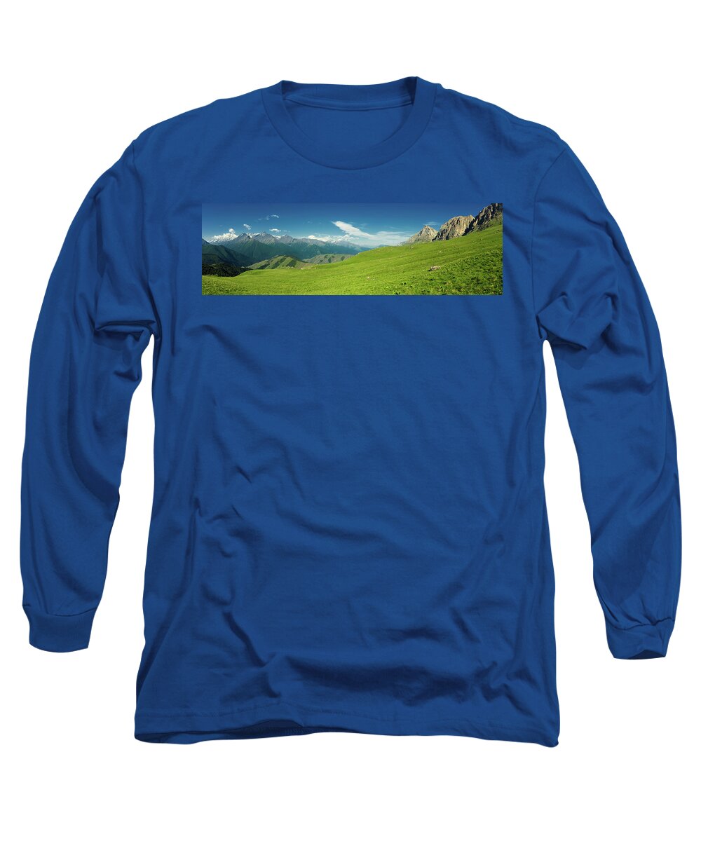 Mountain Long Sleeve T-Shirt featuring the photograph Aerial panorama landscape in mountains by Mikhail Kokhanchikov