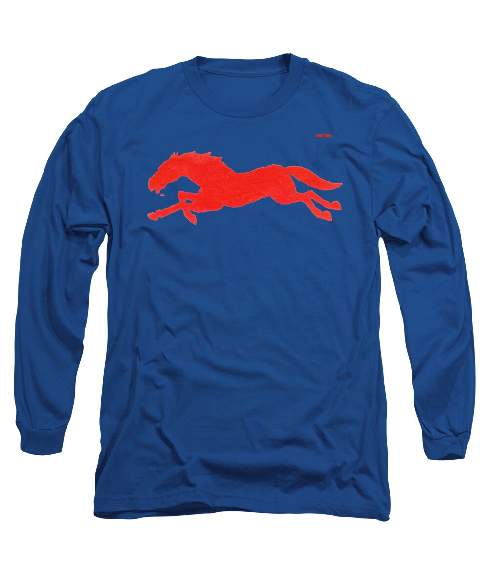 Smu Long Sleeve T-Shirt featuring the mixed media 1933 SMU Mustangs Art by Row One Brand