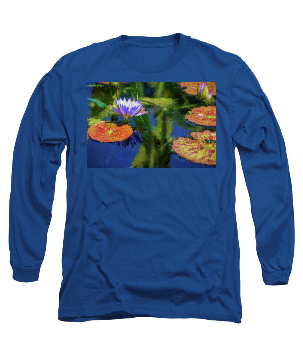 Lily Pad Long Sleeve T-Shirt featuring the digital art Autumn Lily Pad Impressions by Georgia Mizuleva