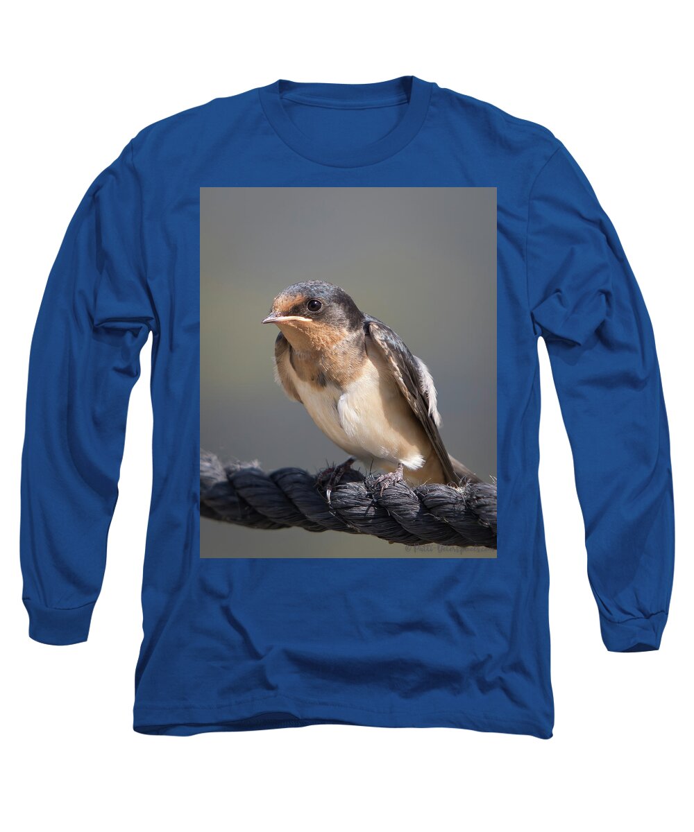 Barn Swallow Long Sleeve T-Shirt featuring the photograph Barn Swallow on Rope I by Patti Deters