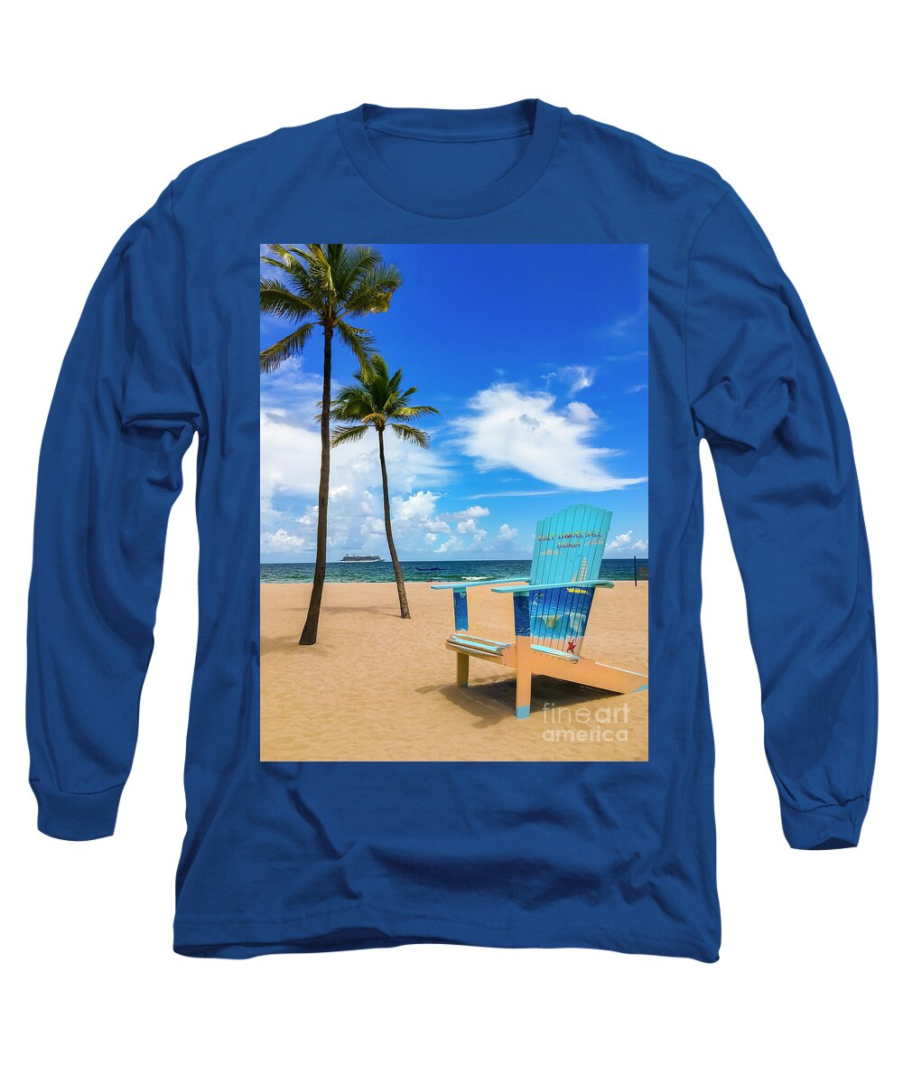 Beach Chair Long Sleeve T-Shirt featuring the photograph Beach Chair in Fort Lauderdale by Carlos Diaz
