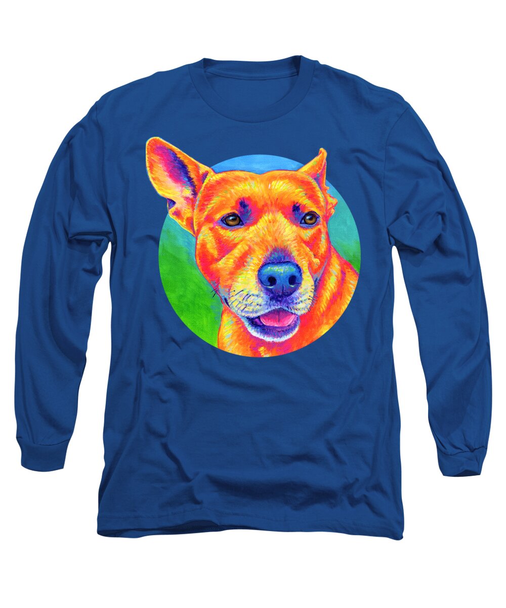 Dog Long Sleeve T-Shirt featuring the painting Fluorescent Orange Dog by Rebecca Wang
