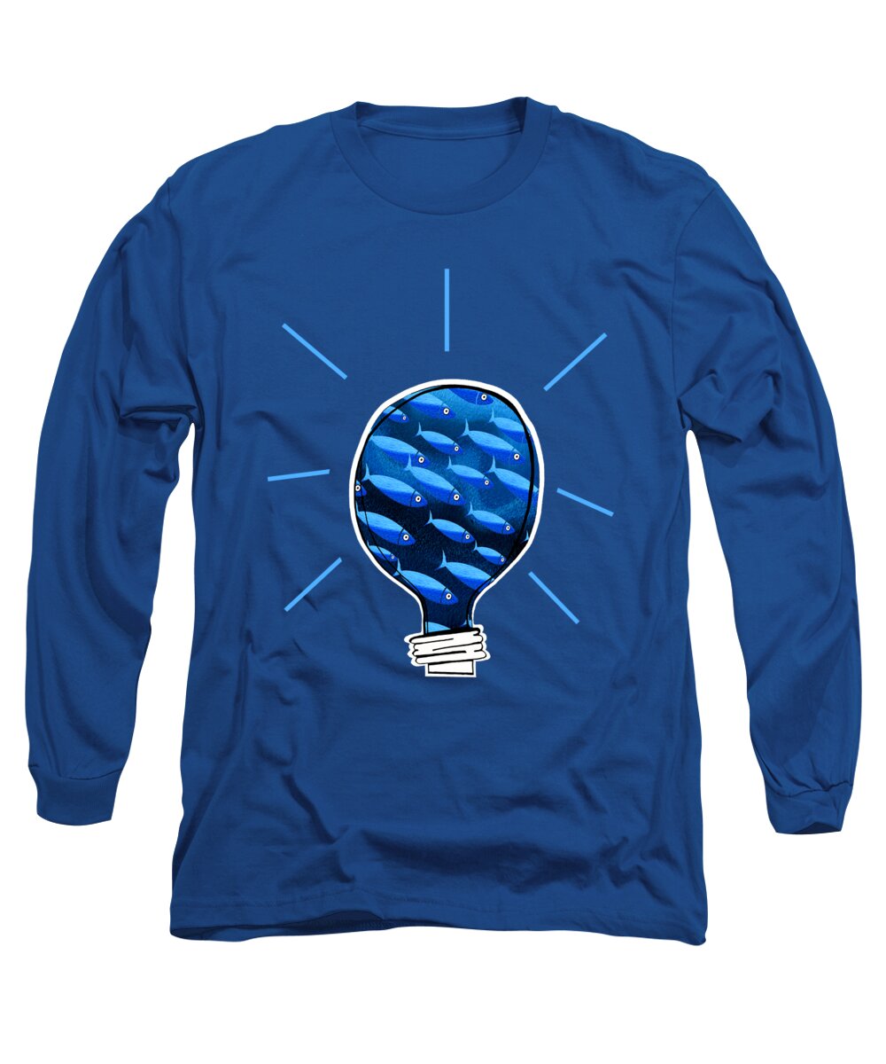 Fish Long Sleeve T-Shirt featuring the mixed media Blue Fish by Andrew Hitchen