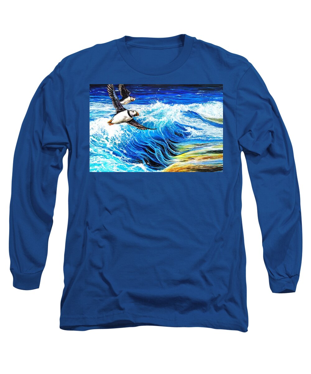 Sea Long Sleeve T-Shirt featuring the painting Breaking News by R J Marchand