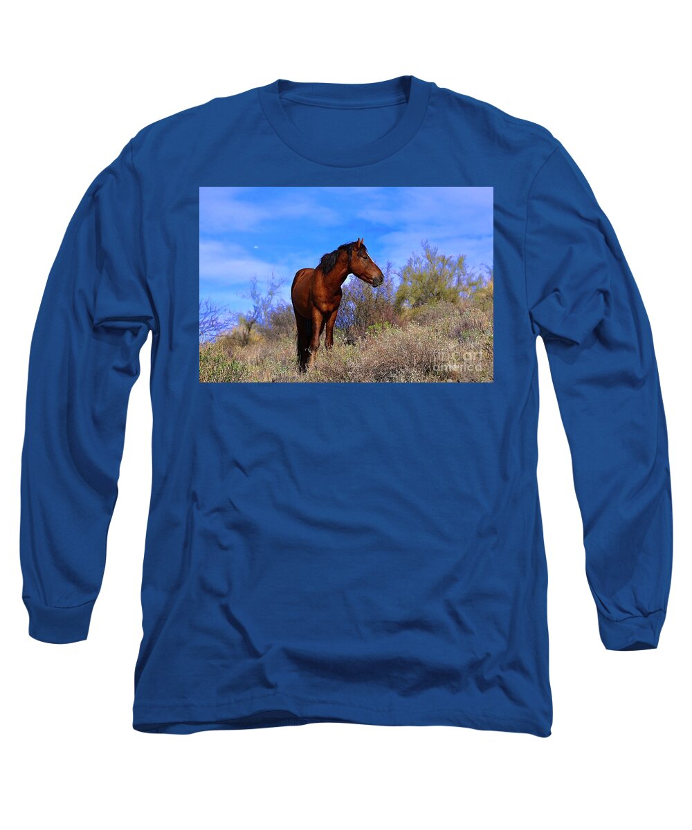 Salt River Wild Horse Long Sleeve T-Shirt featuring the digital art Chillin by Tammy Keyes