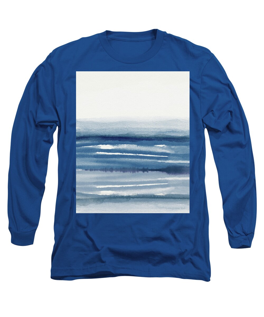 Abstract Long Sleeve T-Shirt featuring the painting Coastal Calm Water 1- Art by Linda Woods by Linda Woods