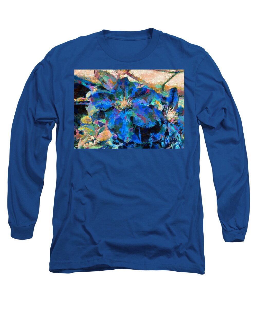 Clematis Long Sleeve T-Shirt featuring the digital art Colourful clematis by Fran Woods