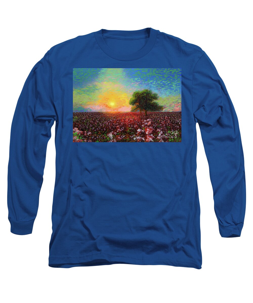 Floral Long Sleeve T-Shirt featuring the painting Cotton Field Sunset by Jane Small