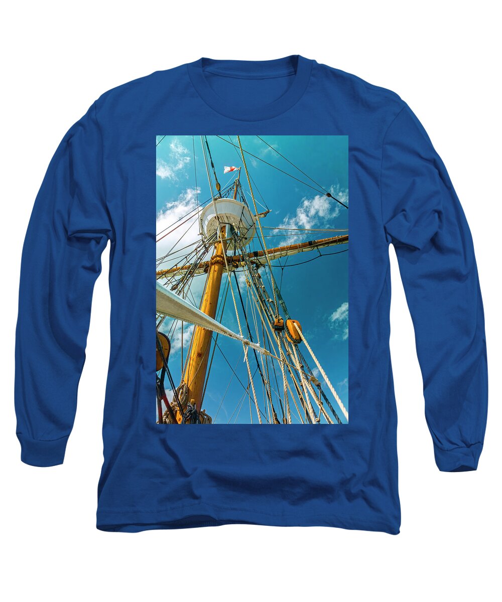 Boat Long Sleeve T-Shirt featuring the photograph Elizabeth II Mast Rigging by Greg Reed