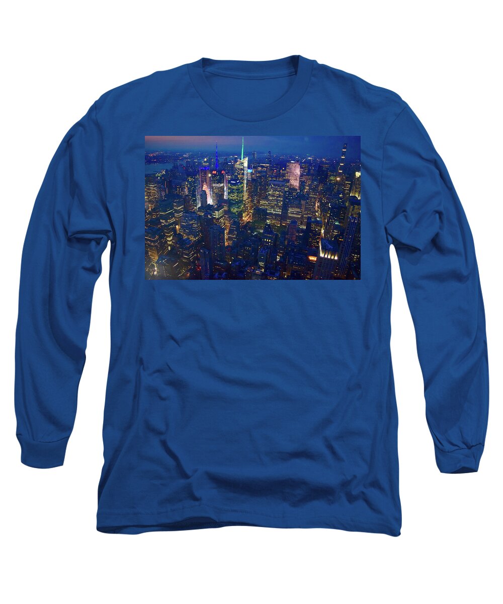 City Long Sleeve T-Shirt featuring the photograph Manhattan Midtown Skyscrapers@Sunset II by Bnte Creations