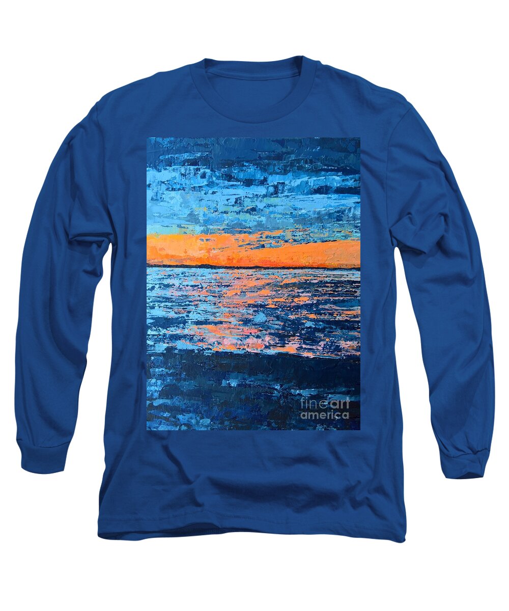 Traverse Bay Long Sleeve T-Shirt featuring the painting Evening Light on the Bay by Lisa Dionne