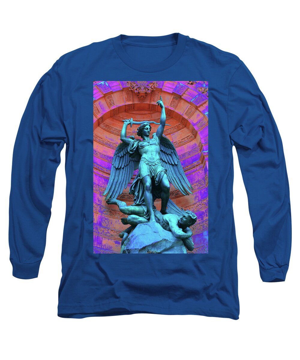 Paris Long Sleeve T-Shirt featuring the photograph Fontaine St. Michel - Abstract by Ron Berezuk