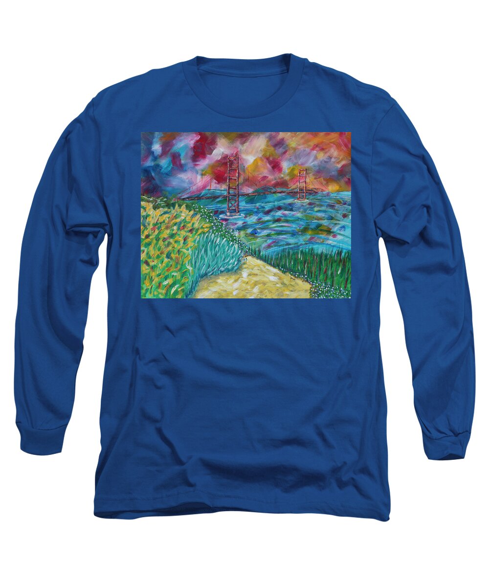 Landscape Long Sleeve T-Shirt featuring the painting Golden Gate Bridge by Mark Ross
