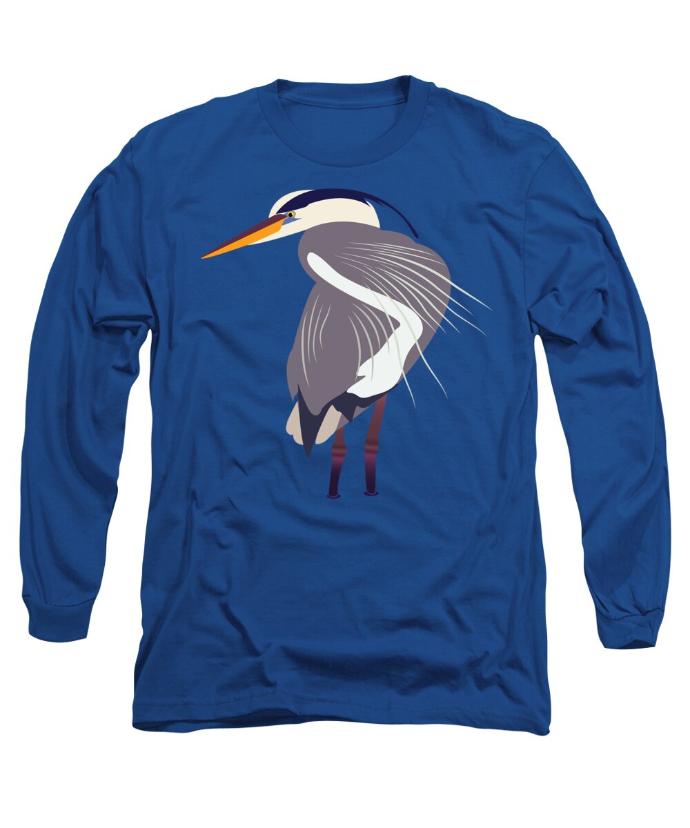 Great Blue Heron Long Sleeve T-Shirt featuring the digital art Great Blue Heron, Bird, by David Millenheft