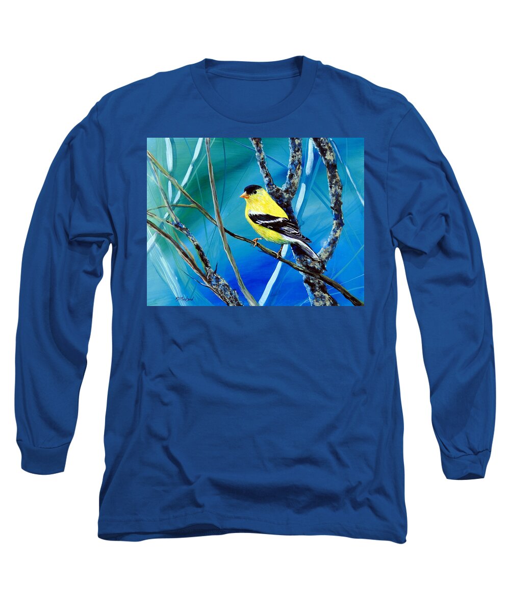 Goldfinch Long Sleeve T-Shirt featuring the painting Heart of Gold by R J Marchand